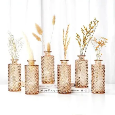 Produktbild von Glasvazen in Bulk - Externe Vazen für Pampasgras - Rustikale Vintage Glasvazen für Tafeldekorationen - 6 Stück Glasvazen in Ambervase