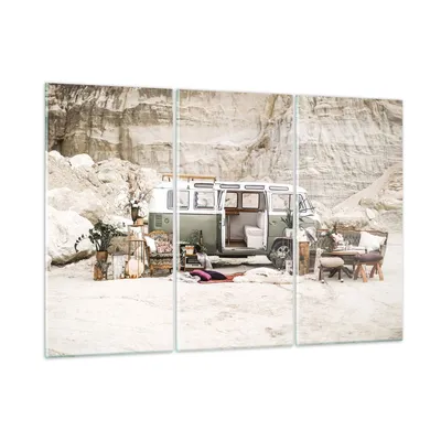 Produktbild von Bilder auf glas - 3 Teile - Wohnmobil Boho Möbel - 165x110cm - Glasbilder - Wandbilder - Bilder - zum Aufhängen bereit - Wanddekoration aus Glas - Glas Bilder - Wandbild auf Glas - GCE165x110-4542
