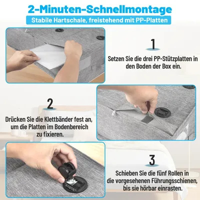 Produktbild von Unterbettkommode 60 L, 2 Stück, Rollen, transparenter Deckel, grau, für Schlafzimmer