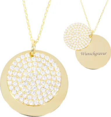 Produktbild von 585er Collierkette Gravurplatte Rund Gold mit Zirkonia Platte -Ø19,5 / 15,9