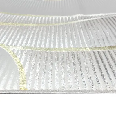 Produktbild von Moderner Kurzflorteppich Creme geschwungene Linien mit Glanzoptik für Wohnzimmer Schlafzimmer und Flur Größe - 200 x 290 cm