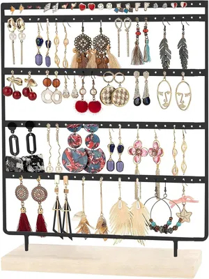 Image de Support à bijoux avec 110 emplacements, porte-boucles d'oreilles, en métal, pour le rangement