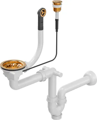 Produktbild von QUADRON Abfluss der Spüle PUSH TO OPEN mit 1-Kammer-Siphon, Siphon für Granit Küchenspüle mit Ablaufschlauch, Farbe: Kupfer, aus SteelQ, Nachdenkliche Konstruktion, modernes Design