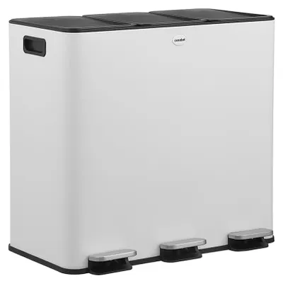 Image de CASABEL Poubelle Tri Sélectif 3x20L, Acier Inox Blanc, Poubelle 60L Recyclage à Pédales, Anti Odeurs, Poubelle Tri Selectif 3 Bac