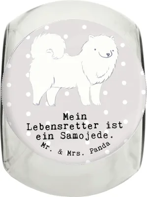 Produktbild von Mr. & Mrs. Panda Dose Samojede Lebensretter L 870ml - Grau Pastell - Geschenk, Bonbonglas, Samojedenspitz, Samojedenhund, Vorratsglas, Keksdose, Vorratsbehälter