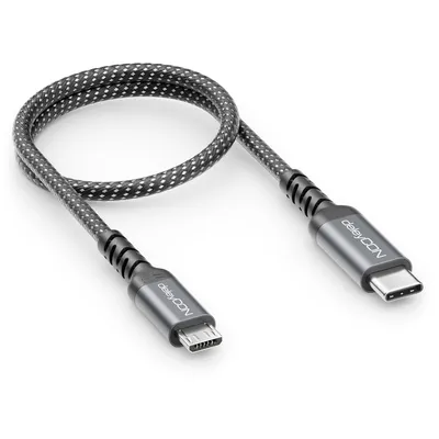Produktbild von deleyCON 0,30m USB-C auf Micro USB Kabel Ladekabel Datenkabel