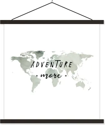 Produktbild von MuchoWow® Textilposter Weltkarte - Zitat - Aquarell 40x40 cm mit schwarzem Rahmen - Fotos