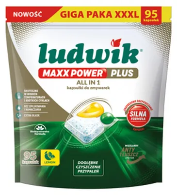 Produktbild von Ludwik Maxx Power Plus Geschirrspülkapseln, 95 Stück, Zitronenduft