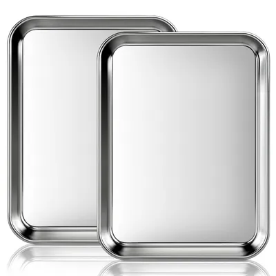 Immagine prodotto di Teglia da forno vassoio da forno - Acciaio inossidabile - 23,5 x 17,5 x 2,5 cm - Set da 2 pezzi