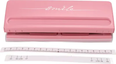 Produktbild von 6-Loch-Stanzer, rosa, rutschfeste Metallstruktur, verstellbarer Abstand, Papierbindung, Planereinlagen