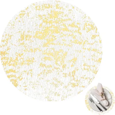Produktbild von 16 Stück Goldfarbene Einweg-Platzsets - 35 cm Rund - Goldfolie - Vinyl - Tischdekoration - Hochzeit - Weihnachten