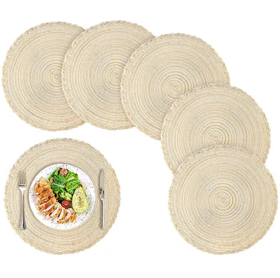 Produktbild von Baumwolle Platzsets Set von 6,Tischsets Rund Abwaschbar Verschleißfest Hitzebeständig,geflochtene Platzdeckchen,Ideal für Küche,Dekor