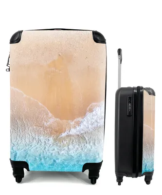 Produktbild von MuchoWow® Koffer Handgepäck Trolley Rollkoffer Kleine Reisekoffer mit 4 Rollen - Strand - Meer - Sand - Sommer - Blau - Wellen - Cabin Size < 55x40x23 cm & 55x40x20 cm - Fotokoffer - Kabinenkoffer - Boardgepäck - Reise-Box - Reisekoffer - Reisegepäck - Koffer mit Bild - Trolley für Kinder