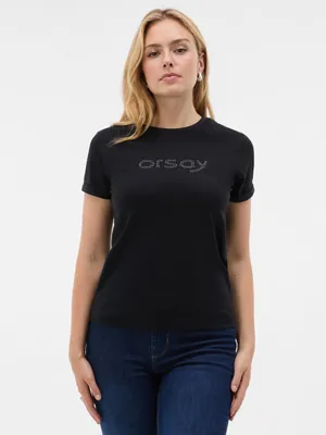 Obrázek produktu pro Dámské černé tričko značky Orsay s kulatým výstřihem a krátkými rukávy, velikost L