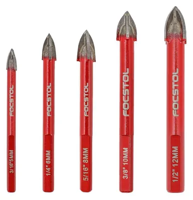 Produktbild von Fliesenbohrer Set 5 Stück Hartmetallbohrer mit Dreikantschaft 5/6/8/10/12mm für Holz, Kunststoff, Mauerwerk, Keramik, Beton, Marmor