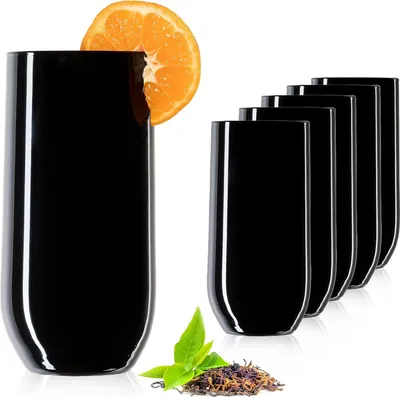 Immagine prodotto di Set di 6 eleganti bicchieri neri da 280 ml (fino a 370 ml) - bicchieri da acqua e da succo - bicchieri da long drink