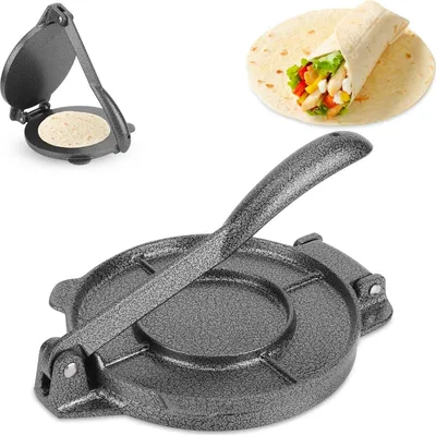 Image de 6,5 pouces fonte Roti et Tortillas Presse Maker - Machine à presser la pâte avec poignée pliable - Ustensiles de cuisine Gris