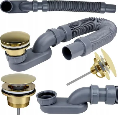 Immagine prodotto di Instadrain | Sifone da bagno Click-clack - Grigio - Elastico - Regolato - Coperchio dorato