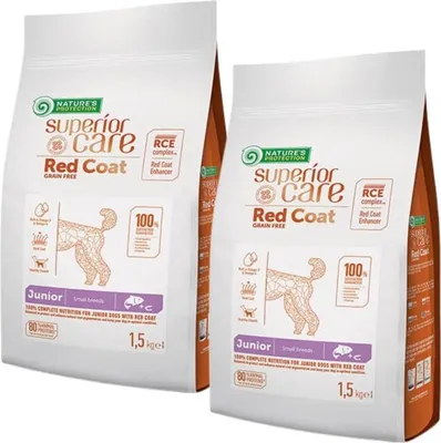 Productafbeelding van NATURE'S PROTECTION Superior Care Red Coat Grain Free Junior Small Salmon met Krill - Droogvoer voor puppy's - 1,5 kg