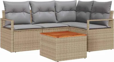 Obrázek produktu pro vidaXL Zahradní set křesel a pohovky, 5 kusů, béžová barva, polyratan