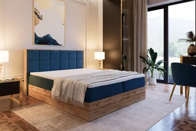 Produktbild von Marlux-Meble Leoni V Kontinentalbett 120x200 cm Modern Bequemes Hochbett Gepolstert Mit Matratze Und Zwei Bettzeugbehälter (Monolith 77 - Marine)