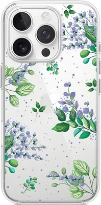 Image de iPhone 16 Pro Max Housse, Transparent, Silicone Flexi, Fleurs violettes