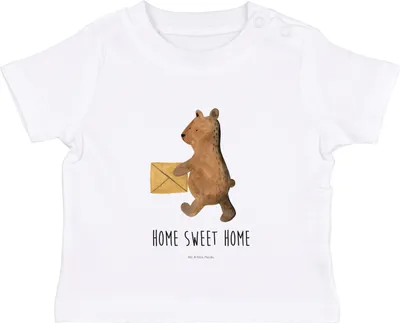 Produktbild von Mr. & Mrs. Panda Babyshirt Bär Zuhause 0. - 6. Monat - Weiß - Geschenk,  T-Shirt, Organic Baby Shirt, Einzugsgeschenk Einzug Neues Haus Neue Adresse Umzug Umziehen