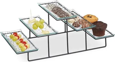 Zdjęcie produktu dla Szklana paterka do serwowania, 5 szklanych koszyków, 3 poziomy, 17,5 x 46 x 24,5 cm, przezroczysta/czarna