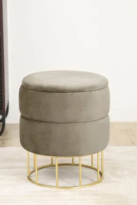 Produktbild von Sitzhocker – Hocker mit Stauraum – Samt hocker – runder Sitzhocker – ELZA – Beige – 37 cm – Eleganter Samt Sitzhocker mit praktischem Staurau