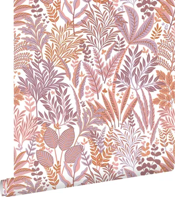 Produktbild von ESTAhome Tapete tropische Blätter und Blüten Orange und Lila 50 x 900 cm