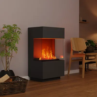 Produktbild von GLOW FIRE Elektrokamin 'OGF 1 Mini'| Wasserdampf Kamin mit OMC 400 ohne Holz in Grau als Raumteiler | HxBxT: 55x96x40 cm