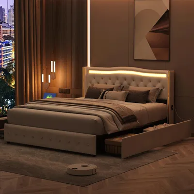Immagine prodotto di Letto matrimoniale - Letto - Letto a castello - Divano letto - Letto contenitore - 140x200 cm - Ecopelle bianca - Testiera illuminata a LED