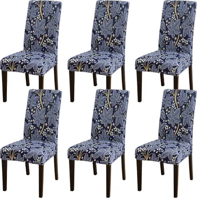 Produktbild von (6er-Pack Stuhlhussen, Blau) Armloser Stretch-Stuhlbezug für Esszimmer-Sitzkissen, Stuhlschutzbezug, abnehmbar und waschbar
