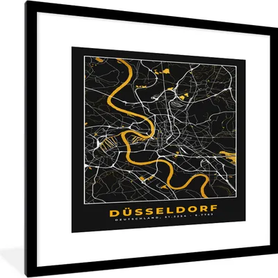 Produktbild von MuchoWow® Gerahmtes Poster Düsseldorf - Stadtplan - Karte - Gold - Deutschland 40x40 cm - Poster mit Schwarzem Bilderrahmen Wandposter Rahmen Foto Bilder - Poster - Plakat im Rahmen