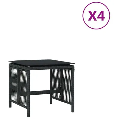 Image de Tabourets de jardin et coussins lot de 4 noir 41x41x36 cm rotin
