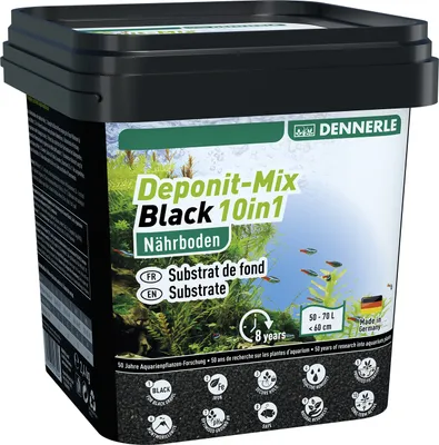Produktbild von Dennerle Deponit Mix Pro Aquarien-Nährboden, Schwarz, 2,4 kg, für Süßwasser-Aquarien, mit Basaltgranulat, Tonmineralien, Naturtorf, Lavagranulat, nicht algenfördernd, Depotform mit Sofort- und Langzeitwirkung, für bepflanzte Aquarien, fördert schnellen Pflanzenstart und natürliche Filterfunktion des Bodengrundes