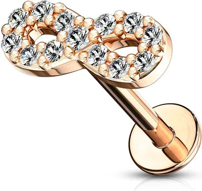 Produktbild von Labret Piercing Lippenpiercing Infinity Unendlichlkeit Stab Monroe Madonna Medusa Stecker Stud Zirkonia Kristalle Autiga® rosegold 1,2 mm 8 mm