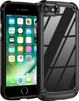 Image de coque iPhone 8 Plus, Coque hybride transparente PC TPU bumper et antichoc pour iPhone 7 Plus / 8 Plus noir