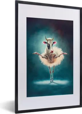 Produktbild von MuchoWow® Gerahmtes Poster Kuh - Rock - Ballett - Tiere - Porträt 40x60 cm - Poster mit Schwarzem Bilderrahmen Wandposter Rahmen Foto Bilder - Poster in Rahmen