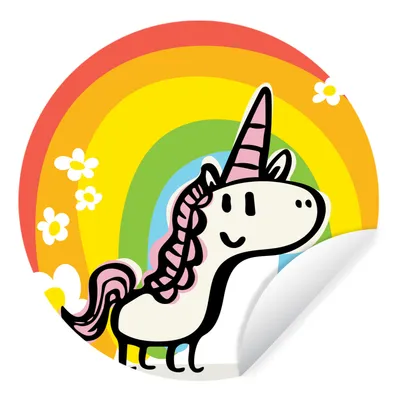Produktbild von MuchoWow® Runde Wandtattoo - Wandsticker Tapete Aufkleber Eine Illustration eines Einhorns mit einem Regenbogen - Mädchen - Kinder - Kinder Ø 30 cm Selbstklebend und Repositionierbar - Wandaufkleber - Kreis - Wandbild - Fototapete - Selbstklebend - Dekoration - Wandschmuck - Schlafzimmer