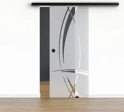 Produktbild von Pertura Glasschiebetür Komplettset Glera Tangle 02 1025x2050 mm Rechts inkl. Beschlag Selir Aluminium schwarz,Griffmusch