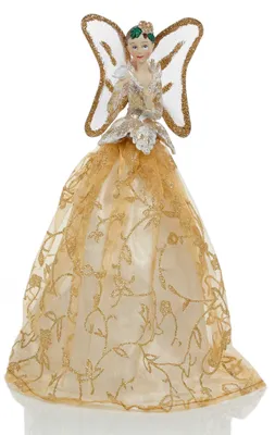 Baumtopper Fee mit Taube, Champagner Gold, 25 cm