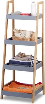 Produktbild von Bambus-Wandregal 4 Etagen 98 x 36 x 345 cm - Küchenregal aus Holz - Grau