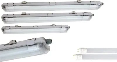 Immagine prodotto di Apparecchio a prova di umidità IP65, apparecchio con diffusore a 1 fiamma, 1x tubo LED da 24W 150cm T8 2430lm bianco freddo (6500K), plastica, grigio, 157,6 x 6,8 x 5,8 cm, per garage, cantina, officina, applicazioni esterne