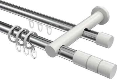 Produktbild von Interdeco Rundrohr-Innenlaufstange / Gardinenstange (Kombination) Chrom / Weiß, Typ Platon Elanto (Rillenzylinder), 20 mm Ø 2-läufig, 420 cm
