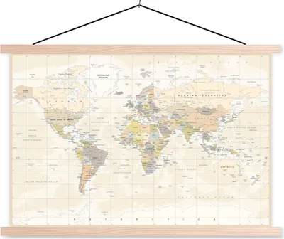 Produktbild von MuchoWow® Textilposter Welt - Karte - Retro 60x40 cm mit holzfarbenen Rahmen - Bilder