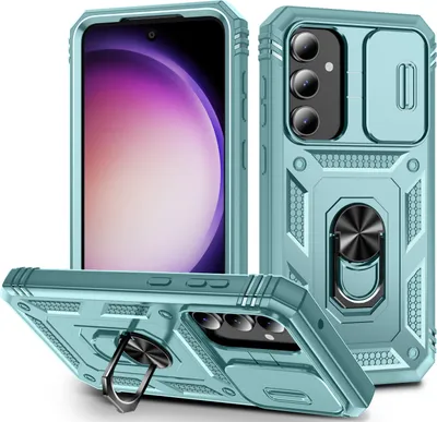 Produktbild von Galaxy S23 FE Hülle, Schiebe Kamera Schutz Stoßfest Schutzhülle mit Ringhalterung Ständer für Samsung Galaxy S23 FE Grün