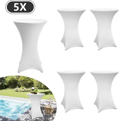 Immagine prodotto di Fiqops 5x copritavolo bar copritavolo bar elastico Ø 60-65 cm bianco copritavolo elastico premium per tavoli bistrot standard / tavoli bar copritavolo elastico