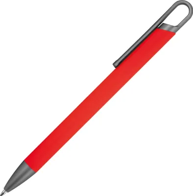 Produktbild von Gummierter Soft Touch Gel Kugelschreiber aus Metall / Farbe: rot