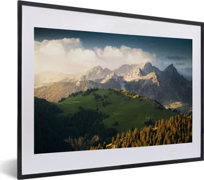 Produktbild von MuchoWow® Gerahmtes Poster Blick über die Schweizer Alpen 40x30 cm - Poster mit Schwarzem Bilderrahmen Wandposter Rahmen Foto Bilder - Bilderrahmen - Poster im Rahmen